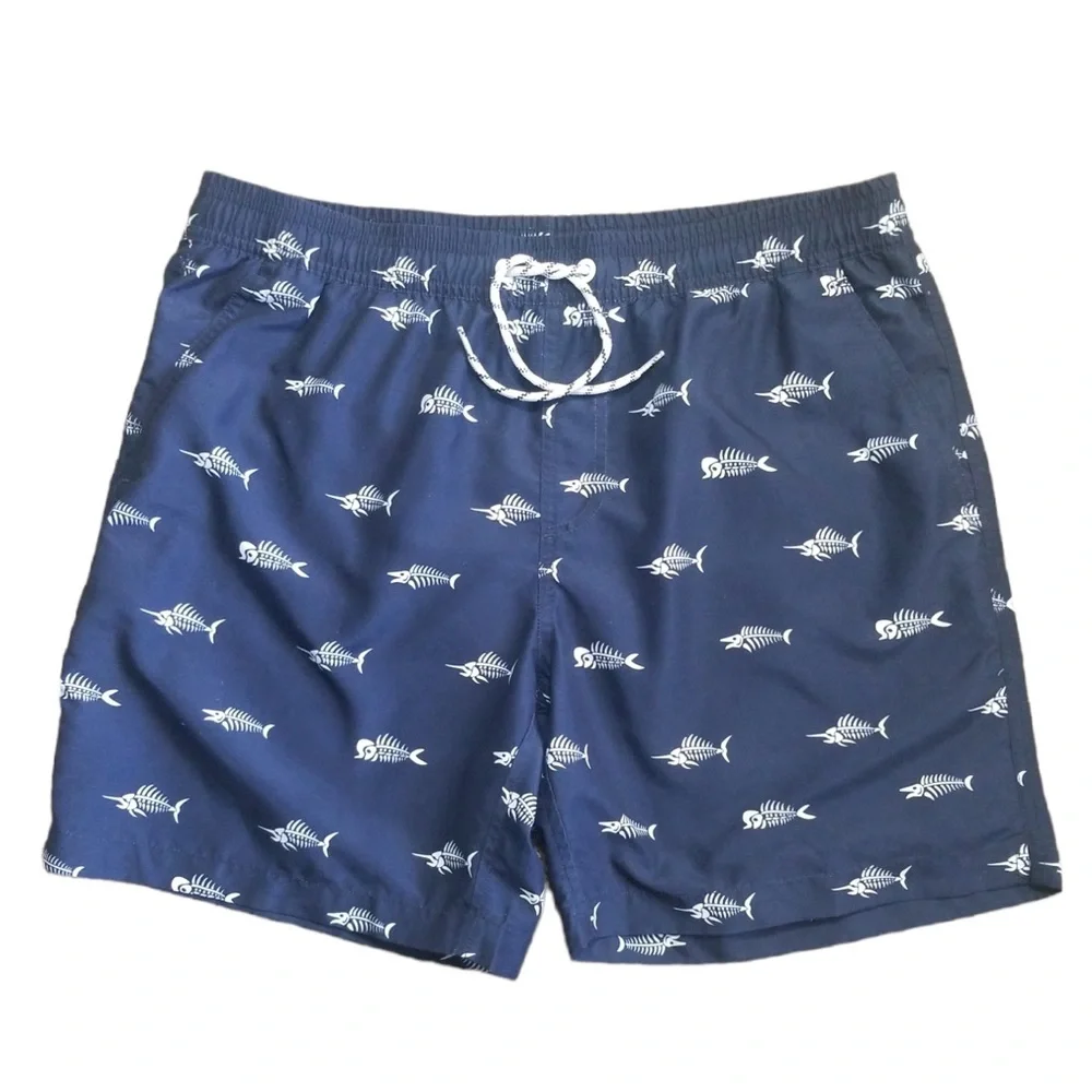 Maamgic Men's Navy Slim Fit 7 Inch Swim‎ Shorts Swim Trunks Sz. L